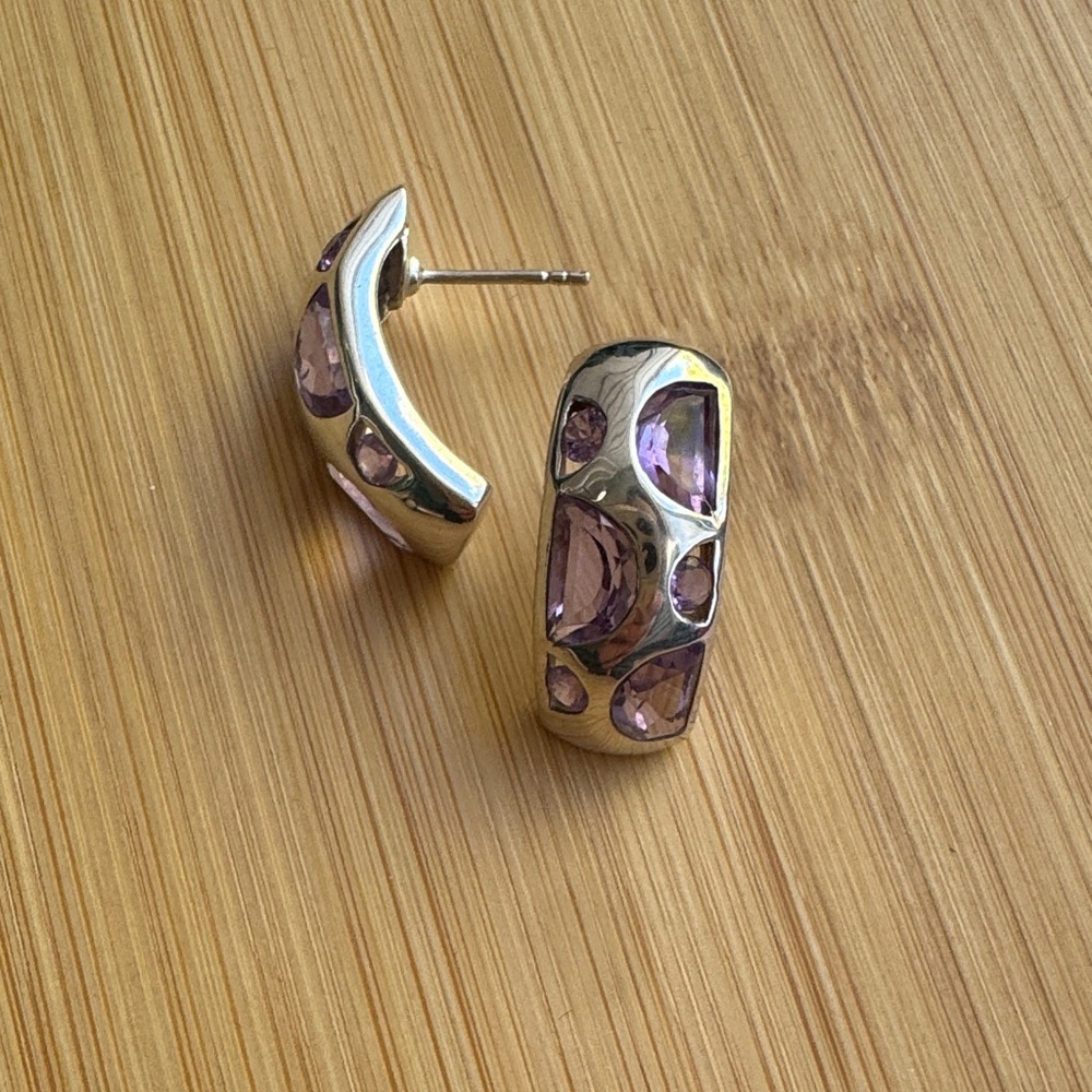 Silver and Purple Earrings with carved stones